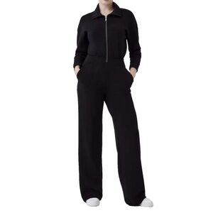 SPANX AirEssentials Long Sleeve Wide Leg Jumpsuit Black Plus Size 1X